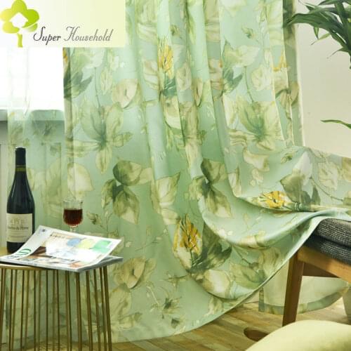 Green Leaves Shading Curtains for Living Room Bedroom Childrens Room Window Treatments Simple Painted Fabric for Kitchen