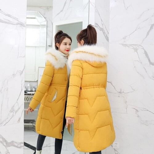 Womens Winter Jacket New High-end Slim Fit Thin Fur Collar Cotton Top Jacket Mid-length Cotton Temperament Ladies