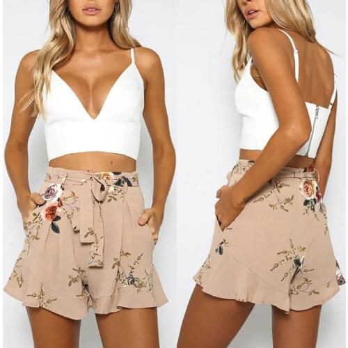 Women lace faldas y shorts hot Summer Style Beach culottes Blue Print Flower female Short Pantskirt Mini Skort feminino Shorts