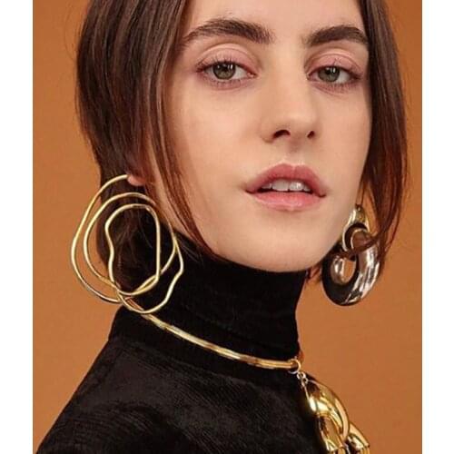 Vintage Gold Color Hollow Circle Spiral Stud Earrings For Women Party Jewelry Fashion Irregular Geometric Statement Earrings
