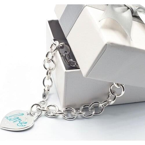 Womens 925 Silver Bracelet Classic LOVE Letter Heart Charm Bracelet High Quality Womens Jewelry Friendship Gift