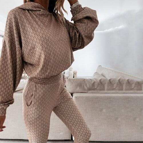 Retro Letter Plaid Tracksuit Women Two Piece Set Autumn Casual Long Sleeve Hoodie Pullover Loose Joggers Pant Suits New Fashion