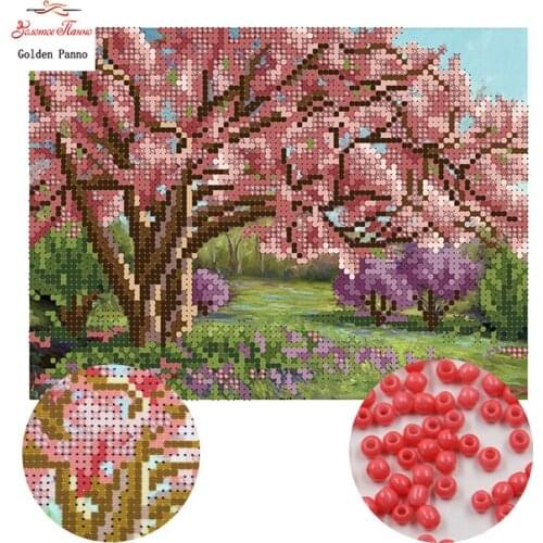 Golden Panno,Needlework DIY bead Cross stitch Printed Embroidery Precise scenic Pattern cross stitching tree 0502