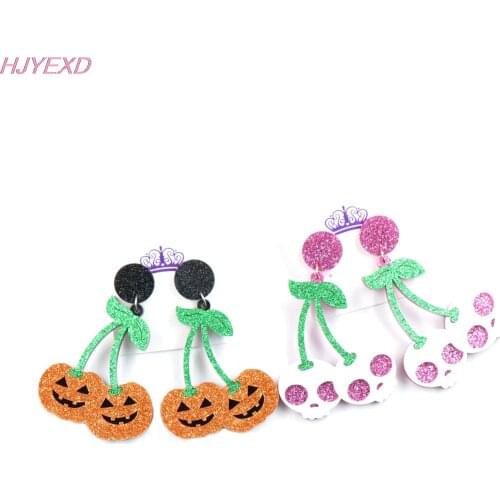 1pair/lot) Cherry Earrings Acrylic Halloween Earrings Glitter Pumpkin SKull Earrings