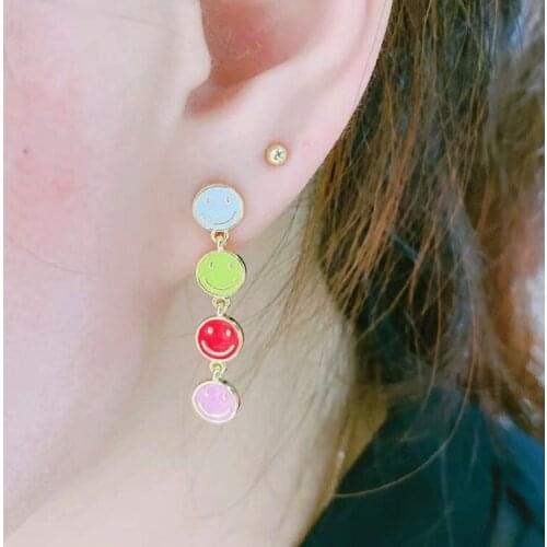 10 Pairs, Fashion Colored Smile Charms Enamel Stud Earring Rainbow Ear Wear For Lady Woman
