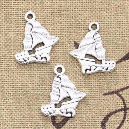 12pcs Charms Double Sided Ship Boat 20x18mm Tibetan Silver Color Pendant Finding Accessories DIY Vintage Choker Handmade Jewelry