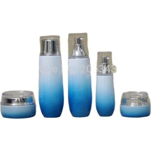 120ml gradient blue glass bottle with screw lid ,plastic stopper inside for toner or lotion or water packing