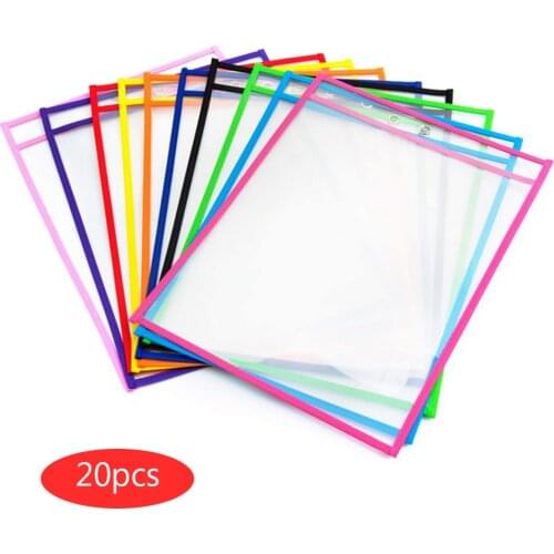 20pcs Reusable Dry Erase Pockets Worksheet Sleeves Shop Ticket Holder Assorted Colors 10x14 inch For Teaching Supplies Kids
