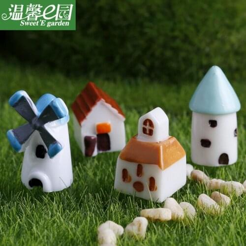 4 Pcs Windmill Creative Arts Crafts Castle Houses Moss Micro Landscape Decoration Fleshy Resin Decoration Fairy Garden Supply