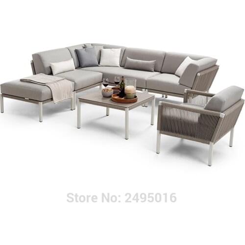 6-person outdoor furniture aluminum sofa leisure set with coffee table and cushions for garden waterproof and outdoor