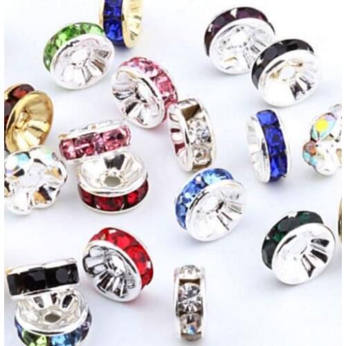 6mm 8mm 10mm 12mm yth2 Mixed Crystal Rhinestone Metal Rondelle Spacer silver Plated DIY Beads Necklace Bracelet Wholesale