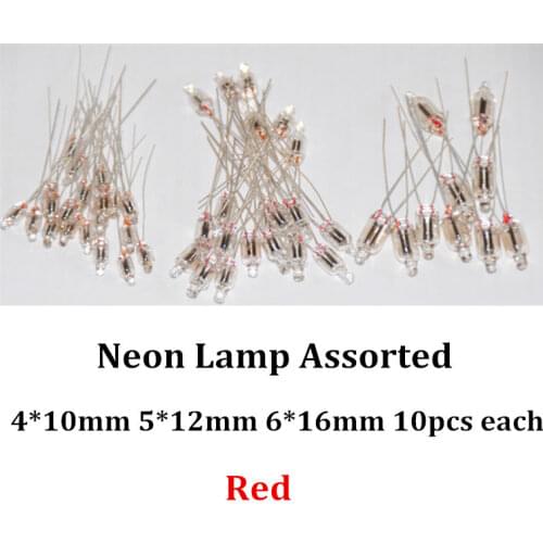 60pcs Neonlight Indicator Light Sign Lamp Assorted 4*10mm 5*12mm 6*16mm 20pcs each Red Vermelho Neon Light Lampada Bulb