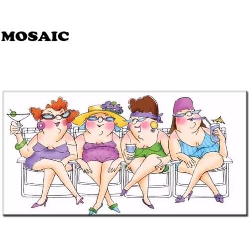 Large Diy Diamond Painting cartoon woman,Diamond Embroidery Cross Stitch Full Square Round Drill Mosaic fat girl decor wallpaper