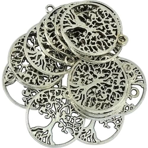 20 Pieces Antique Filigree Hollow Leaf Tree Of Life DIY Charms Beads Family Friends Xmas Crafts Gift