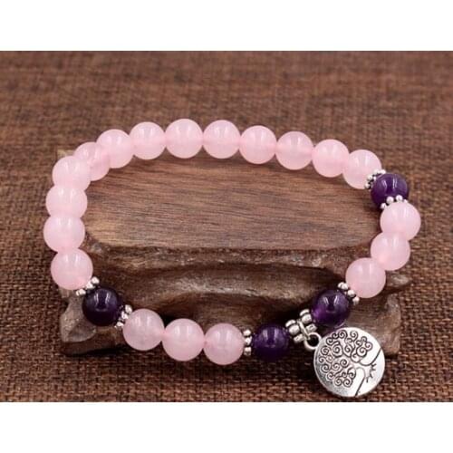 8mm uh3 elastic adjusted Charm nature stone bead Lotus life tree Buddha head Punk Charm agate Onyx Bracelet