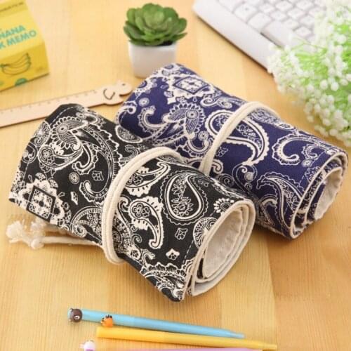 Sketch Floral Canvas Pencil Case 72 Holes Roll School Pencil Bag Large Capacity pencil Escolar Estuche Pencilcase Supplies