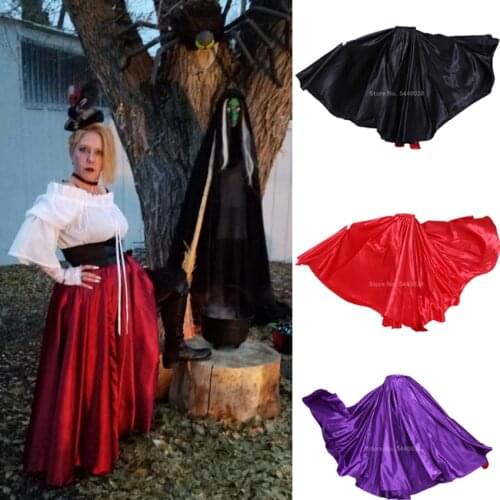 Gothic Style Women Vampire Witch Cosplay Costumes Medieval Skirt Satin Smooth Halloween Carnival Scary Horror Clothing