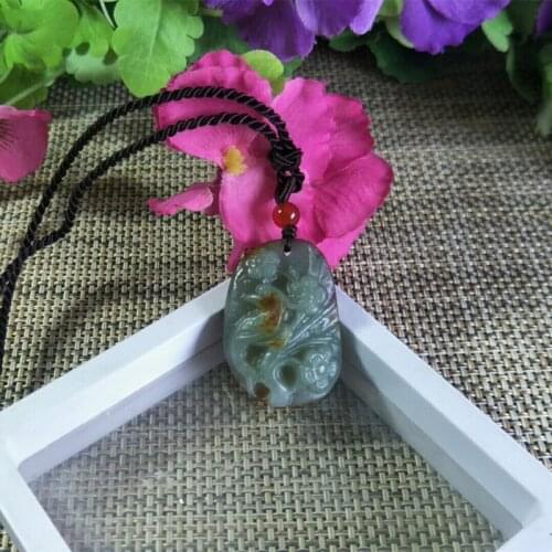 Natural Hetian Jade Hand Carved Flowers Birds Jade Pendant Jewelry Lucky Exorcise Evil Spirits Auspicious Amulet Fine Jewelry