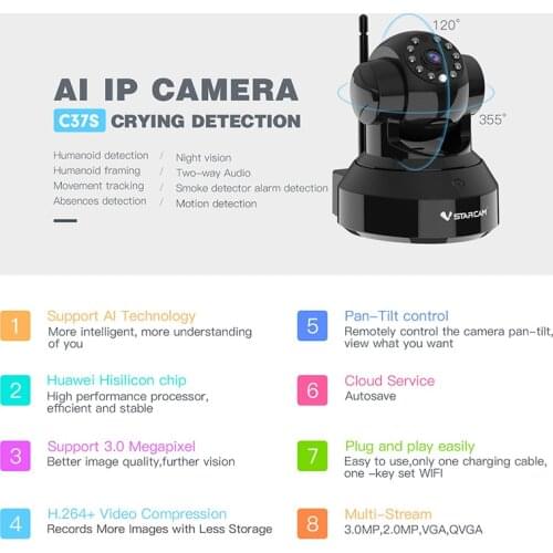 Vstarcam C37S 3MP 2MP HD IP Camera Wireless Wifi Wi-fi Video Surveillance Night Vision Security Camera Network Wifi Baby Monitor