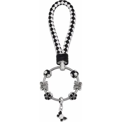 KEORMA Romantic Black and White Leather Key Chain Woman Butterfly Charms Pendant Car Keychain for Women Men Jewelry Gift YK043