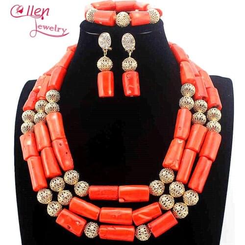 Fashion Coral Beads Necklaces Set Nigerian Wedding african Beads jewelry Set Indian Bridal Statement Necklace Set E1021