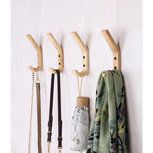 Wall Purse Hook Wood Rubber Wood Seamless Adhesive Hook Clothes Hanger Coat Decor Home Bathroom Storage Rack Kitchen supplies
