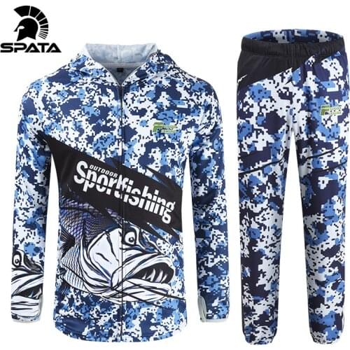 SPATA Quick Dry Bass Fishing Clothing Long Sleeve Camouflage Hooded Breathable Anti-UV Sun Protection Clothes Fishing Shirts