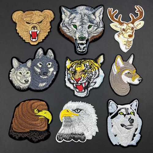Embroidery Patches Stickers Fashion Iron On Patch DIY For Clothing T-shirt Jeans Coat Backpack Appliques Bear Eagle Tiger Wolf