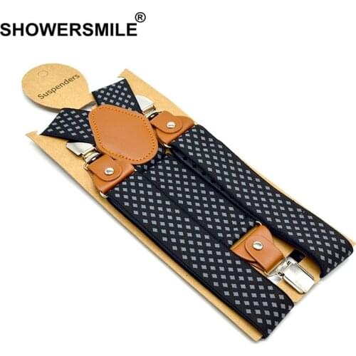 SHOWERSMILE Mens Suspenders Formal Trouser Belt Diamond Suspenders Vintage Men Braces Suspender Elastic Clips Pants Strap 120cm