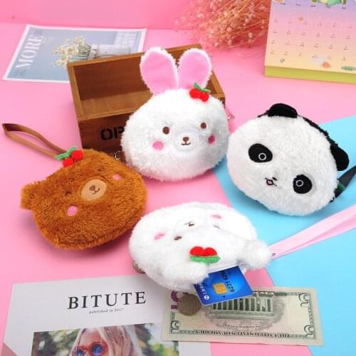 Cherry bear Portable Handbag Coin Wallet Lipstick Data Cable Headset Bag Kawaii Plush Toys Cartoon Comic Model Doll Stuffed Toy