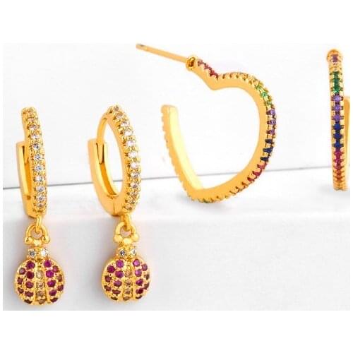 Heart multicolor Brass micro pave cz zircon cubic zirconia drop Hoop Earrings studs copper gold plated crystal ydfg2