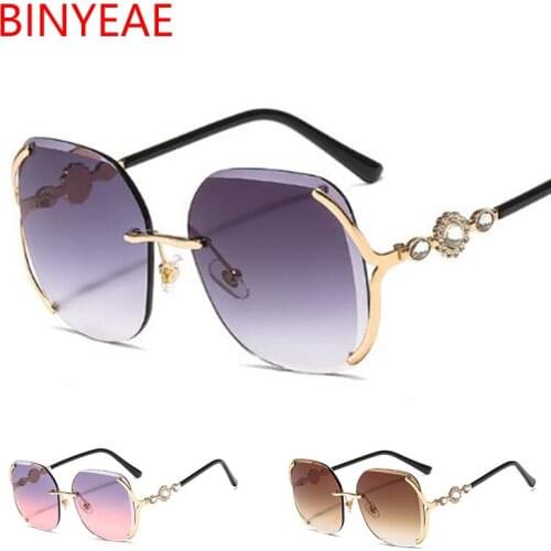 Luxe Square Rimless Sunglasses Women Brand Designer Big Shades Gradient Lens Sun Glasses Metal Trend Unique Frame Eyewear UV400