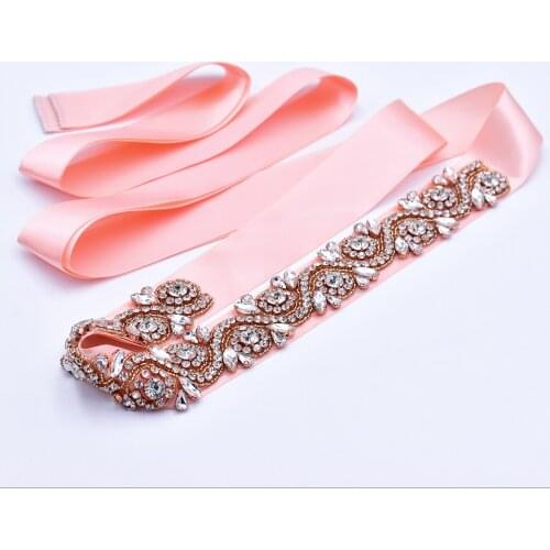 S164-RG Rose Gold Rhinestone Wedding Bridal Accessories Belts Bride Bridesmaid Dress Belts Women Prom Evening Dresses Belt
