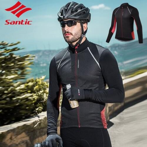 Santic Autumn Winter 2 Colors Men Fleece Windproof Long Sleeve Cycling Jacket Ciclismo Breathable Road Bike Top Shirt Clothes