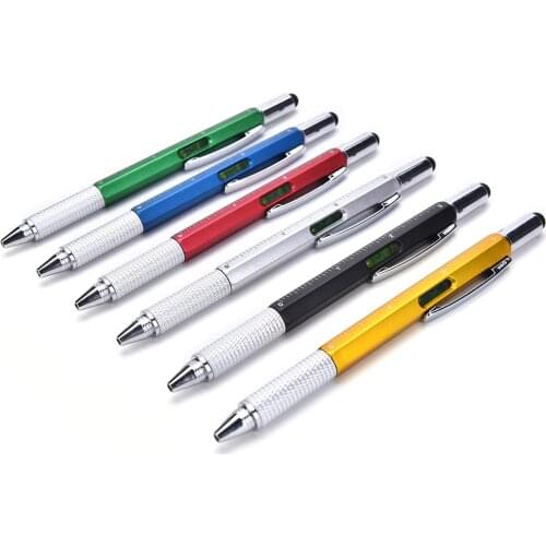 Brand New 6 In 1 Touch Screen Stylus Pen Ballpoint Pen Bubble Level Ruler Screw Driver Business Multi-functional Stylus Pen