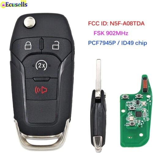 Flip Remote Key FSK 902MHz PCF7945P/HITAG 49 Chip for Ford F150 F250 F350 F450 F550 Raptor Ranger Fusion FCC ID N5F-A08TDA HU101