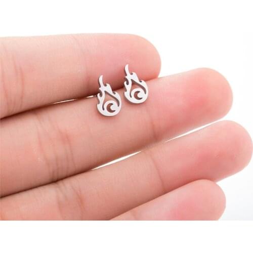 Vintage Fire Symbol Stud Earrings Stainless Steel Antique Retro Flame Totem Jewelry for Women Aretes Wholesale