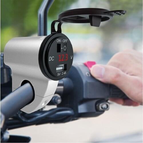 Motorcycle USB Charger Aluminum Alloy Waterproof Mobile Phone Adapter 2.4A Digital Display Car Fast Charger with Switch