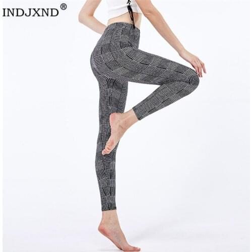 INDJXND Plaid Leggings Skinny Women Workwear Leggings Female Fitness Leggings Print Striped Plaid Leggings Pencil Pants Leggin