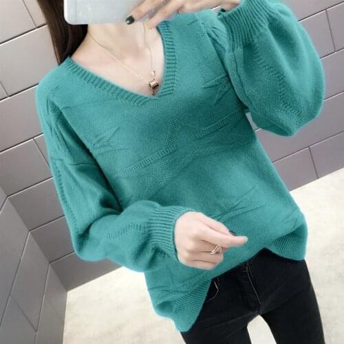 New Fashion 2021 Women Autumn Winter Short Knitted Sweater Pullovers Casual Korean Solid Loose V-Neck Warm Sweaters Female Tops