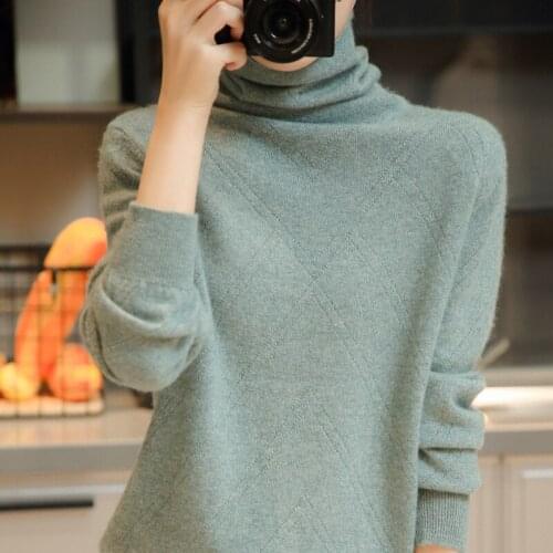 Women Sweater 2021 Winter New Fashion High Collar Jumpers 100% Wool Knitted Pullovers Sweater Woman Long Sleeve Warm Soft Tops
