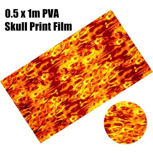0.5m x 1m PVA Dipping Hydrographics Skulls Water Transfer Printing Flaming Film Home Decoration Flame Skull Printing Film