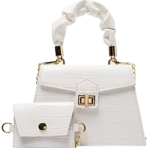 2021 Elegant Travel Chain Crossbody Shoulder Handbags 2 Pcs/set Stone Pattern Small Pu Leather Cross Body Bags for Women