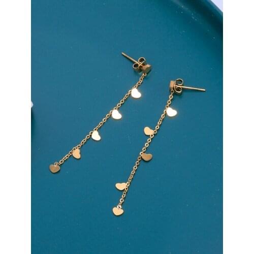 2021 Trendy Long Tassel Earrings Small Heart Charms Stainless Steel Drop Earring For Women Rose Gold Steel Fashion Jewelry Gifts