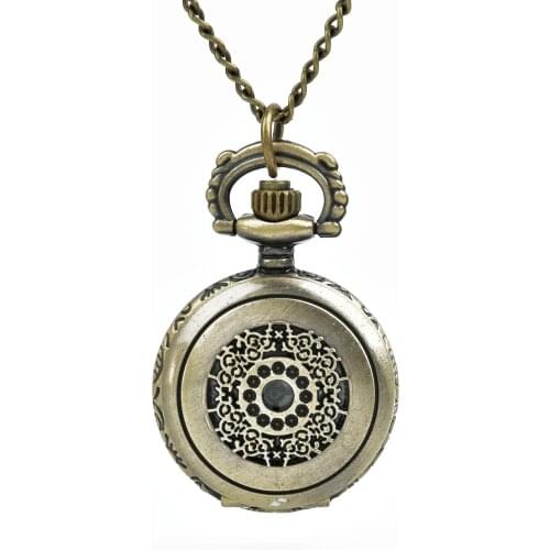 3039)Victorian Style Vintage Bronze Pocket Watch Necklace watch chain pendant, Dia 2.7 cm. 12 pcs/lot