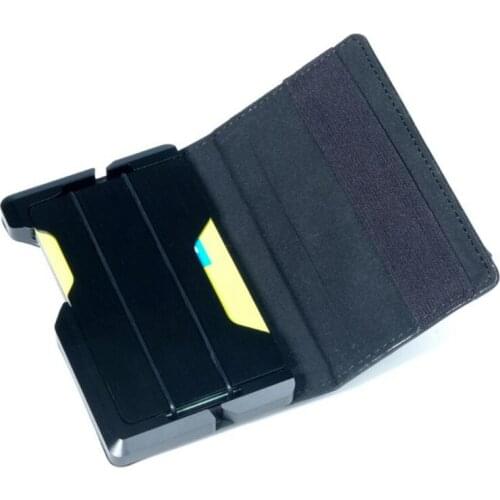 Rfid Blocking Automatic Pop Up Card Holder Men Slim Mini Leather Wallet Metal Bank Credit ID Card Case Man Smart Badge Holder