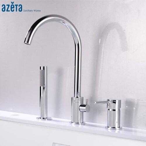 Azeta Bathroom Bathtub Faucet with Hand Shower Brass Bathtub Mixer Set 3 Hole Single Handle Deck Mounted Bath Mixer Tap AT6101