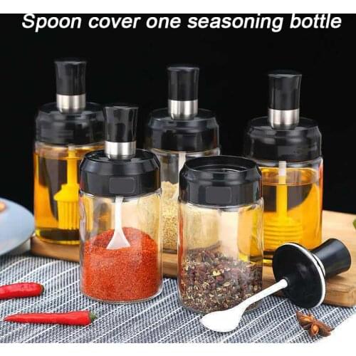Seasoning Jar Glass Spoon and Lid Combination kitchen Spice Storage Bottle WXV Sale