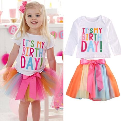 Baby Girl Summer Clothes Set Birthday T-shirt Top Cute Bowknot Tutu Skirt 0-6Y Toddler Kids Children Birthday Party Outfits