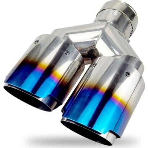 Dual Stainless steel Blue Plating Gloss Twill Auto Car Refitting Exhaust End Tips Muffler Pipe Silencer Tail Throat Universal